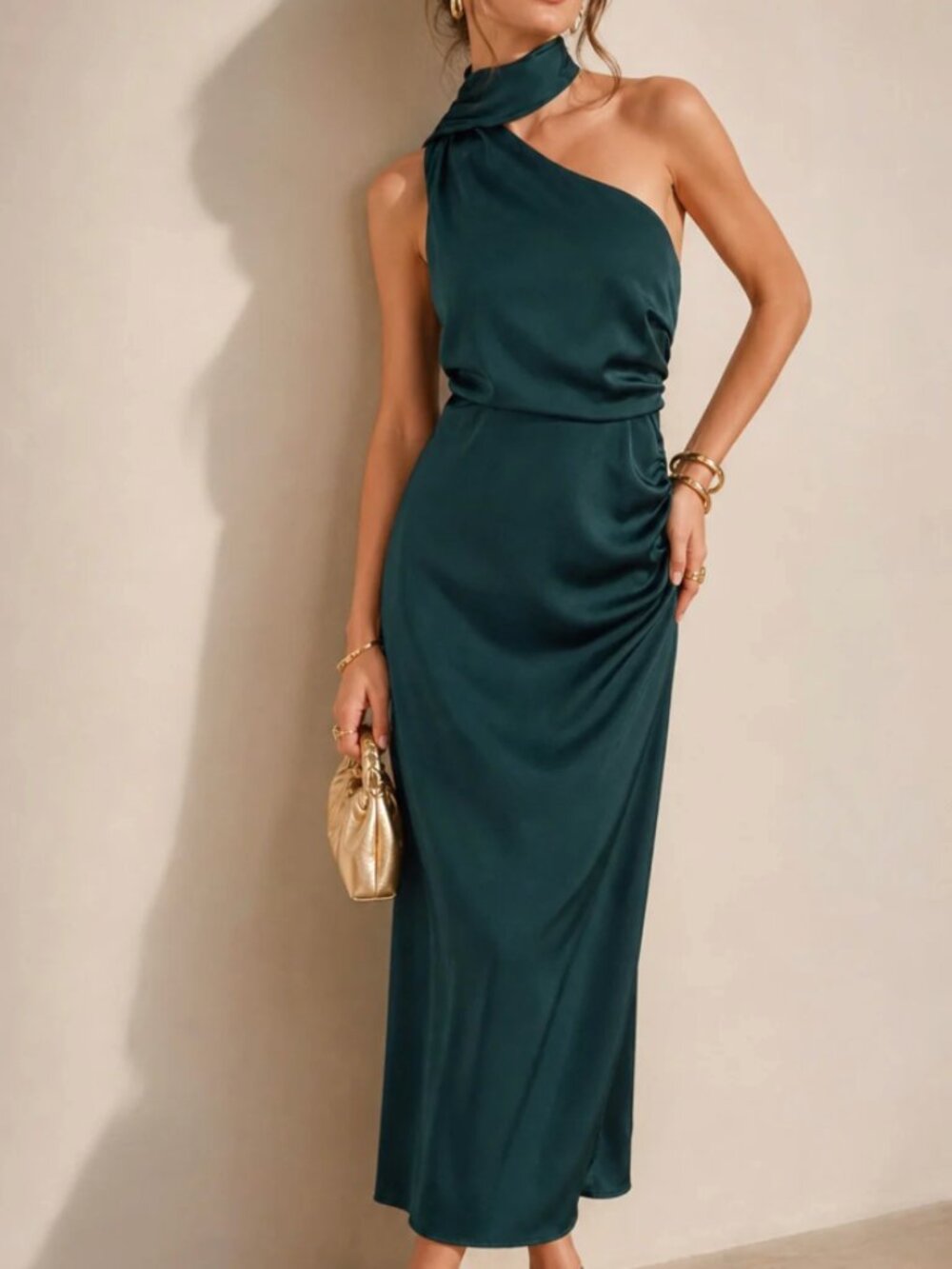 Rihoas One-Shoulder Scarf Satin Dress - NWT | sz S